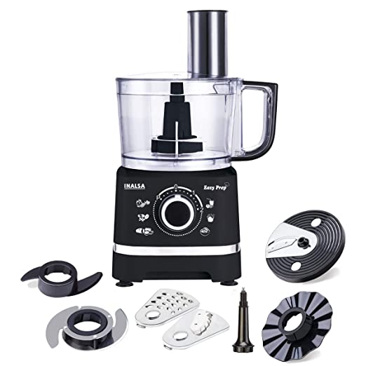 INALSA Food Processor/ Atta Kneader/ Chopper Easy Prep- 800 Watts| 1.4 L Main Bowl Capacity | 2 Speed Setting with Pulse Function|7 Accessories(Black) INALSA Food Processor/ Atta Kneader/ Chopper Easy Prep- 800 Watts| 1.4 L Main Bowl Capacity | 2 Speed Setting with Pulse Function|7 Accessories(Black)